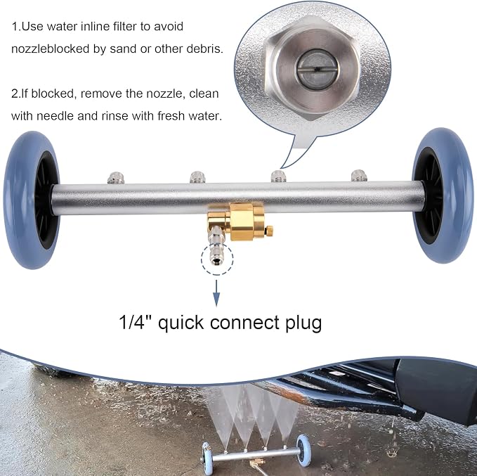 2-in-1 Undercarriage Pressure Washer Attachment – 4000 PSI Broom, 16" – 3 Extension Wands & Rust Prevention