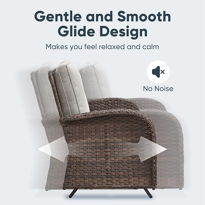 Belord 5 Piece Outdoor Conversation Patio Furniture Set - All-Weather Wicker Patio Rocking Chairs with Loveseat Glider Chair and Coffee Table for Patio Deck Porch Backyard Beige Cushion