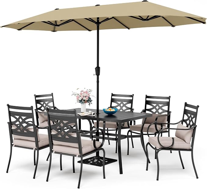 Sophia & William Patio Dining Set, Steel, Beige | E-Coated, Cushions Included, For Patio, Garden and Yard