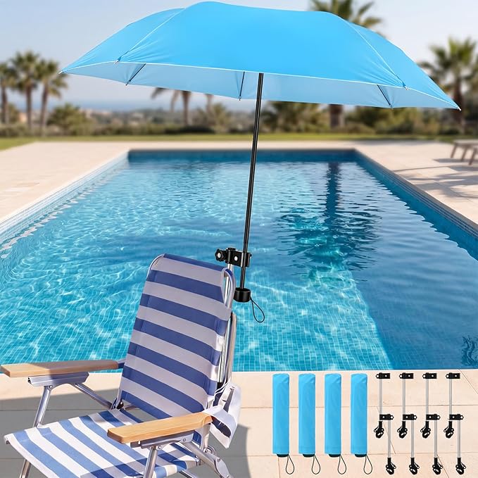Gilprop 4 Pack Beach Umbrella with Clamp 38.6'' Adjustable Umbrellas for Chair Portable Folding Sun Shade for Pool Outdoor Camping Patio Golf Carts