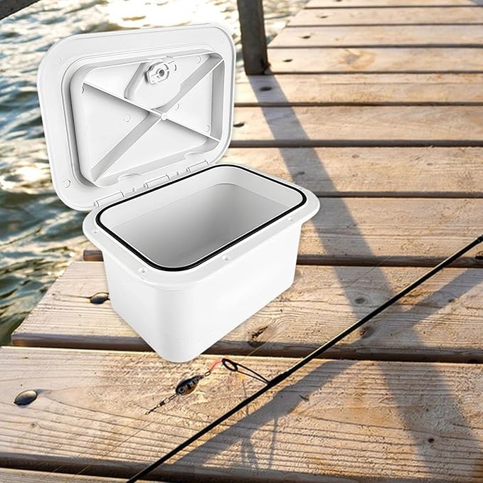 Marine Deck Storage Box Organizer Lockable Boat Accessory for Yacht White Embedded Boat Hatch Cover Fishing Tackle Box