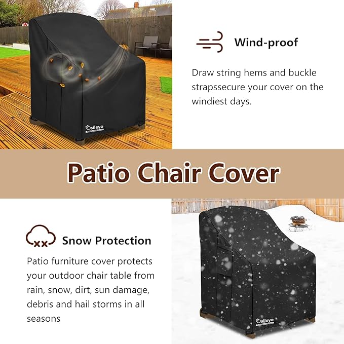 Patio Chair Cover 32W x 35D x 36H inches,Waterproof Heavy Duty Outdoor Furniture Covers for Patio Adirondack Chair 4 Pack（Black）
