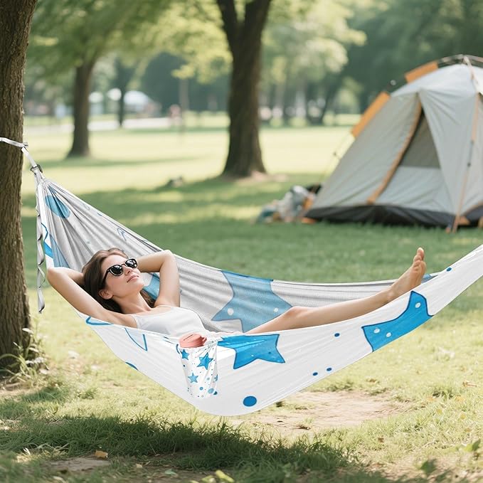 Blue Stars and Bubbles 330lb Capacity Outdoor Hammock with Tree Straps Portable Hammock for Outside Patio Garden capas para la Lluvia