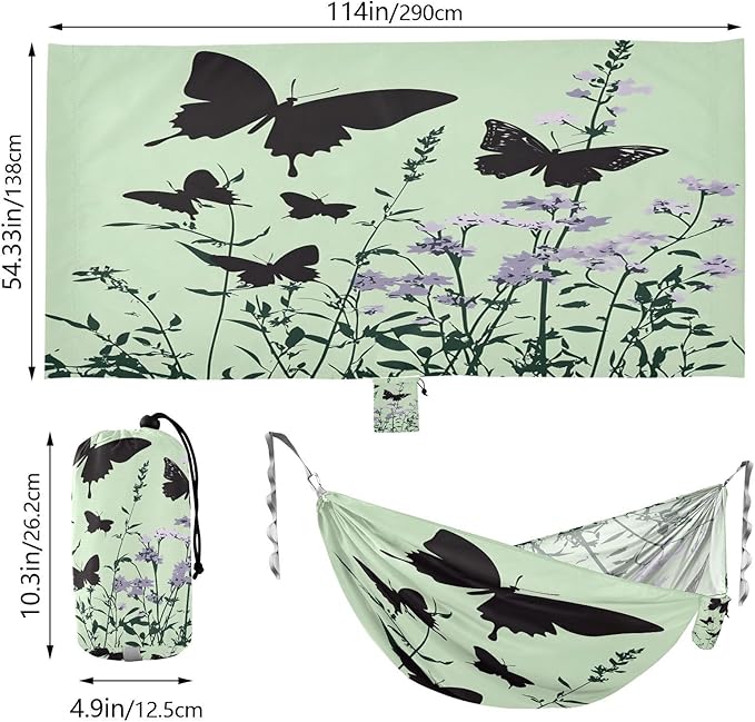 Hammocks for Outside Butterflies Wildflowers Camping Hammock Portable Hammocks with Tree Straps and Carry Bag Camping Accessories for Hiking Beach Outdoor