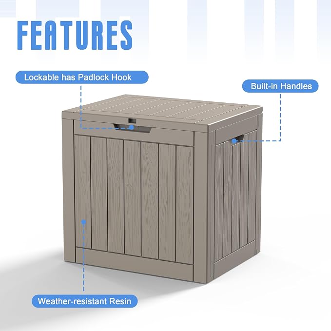 35 Gallon Outdoor Deck Storage Box, All Weather Lockable Storage Container for Backyard, Deck & Pool Side Outdoor Storage (Grey,35GAL)