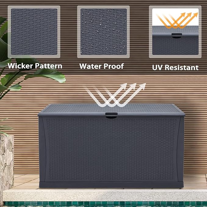 CrownLand 120 Gallon Outdoor Storage Deck Box Resin Container Weatherproof Box Patio Garden Furniture Storage Boxes All Weather Using,Gray