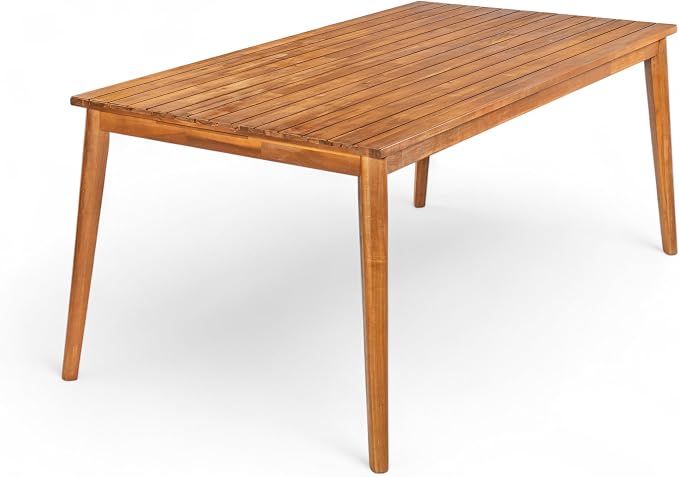 Christopher Knight Home Alina 70.8" Farmhouse Patio Acacia Wood Dining Table, Indoor and Outdoor Dining Room Table for 4-6 People, Rectangular Outdoor Furniture for Backyard/Garden, Natural