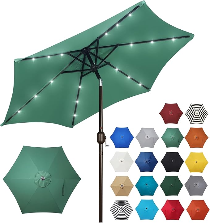 Blissun 7.5 ft Solar Umbrella, 18 LED Lighted Patio Umbrella, Table Market Umbrella