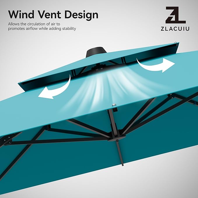 9x12FT Cantilever Patio Umbrella - Heavy Duty Double Layer Offset Design with 360° Rotation, Large Rectangle Sun Shade Umbrella for Garden, Deck, Pool, Backyard, Turquoise