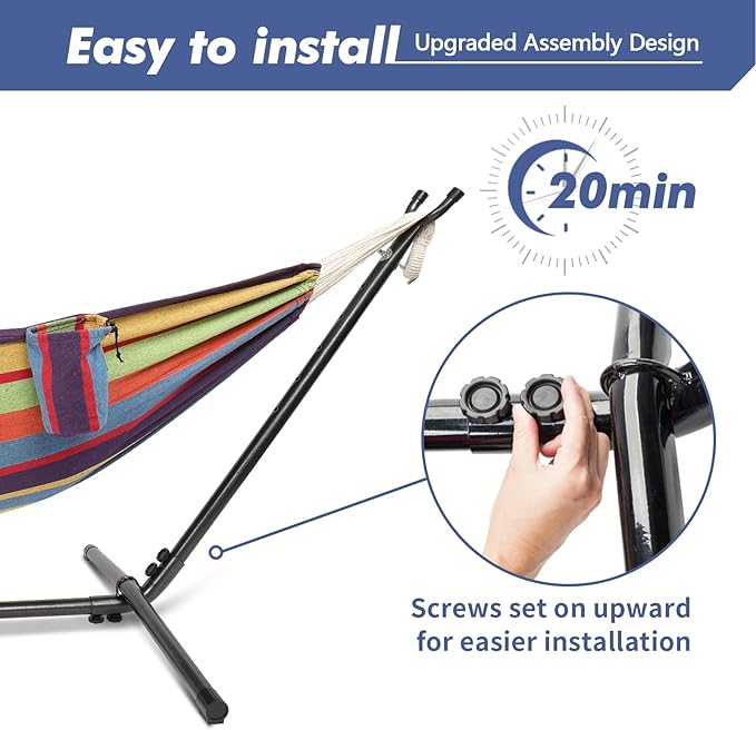 ONCLOUD 550 LB Capacity Double Hammock with Stand – Portable Bag Included (Rainbow Stripe)