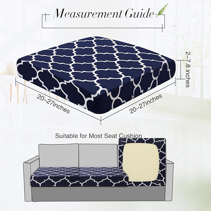 Newwiee 4 Pcs Waterproof Outdoor Cushion Covers for Patio Furniture Stretch Outdoor Couch Cushion Covers Replacement Moroccan Pattern Chair Seat Sofa Slipcovers Soft Flexibility Protector(Navy Blue)