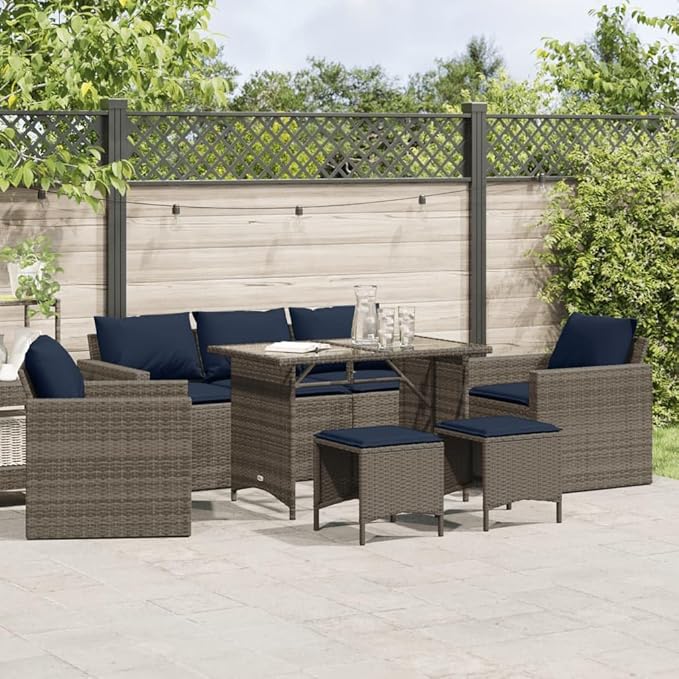 6 Piece Patio Sofa Set with Cushions, Porch Furniture Set Patio Conversation Set Sectional Sofa Garden Lounge Set for Piazza Poolside Negotiation Area Exhibition Gray Poly Rattan