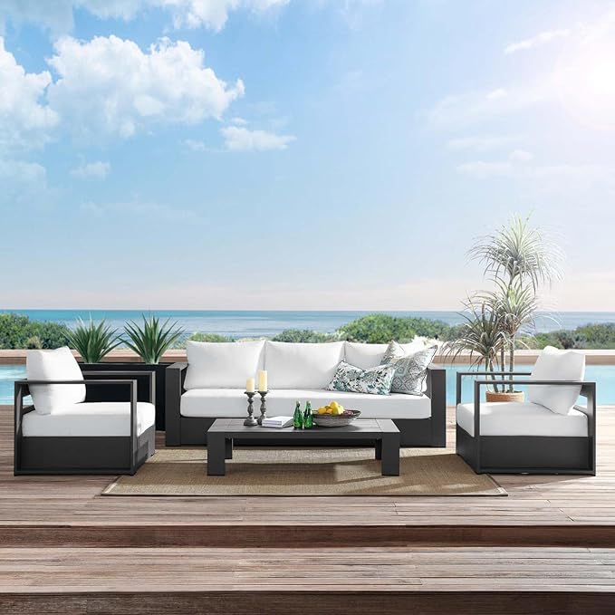 Modway Tahoe Aluminum 4-Piece Outdoor Patio Set in Gray White