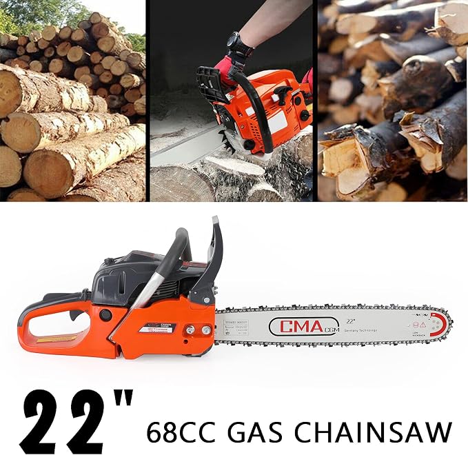 Topteng Gas Chainsaw 22 Inch 68cc, Chainsaw Gas Powered Cutting Wood Gas Sawing Aluminum Crankcase Chain Saw 22"