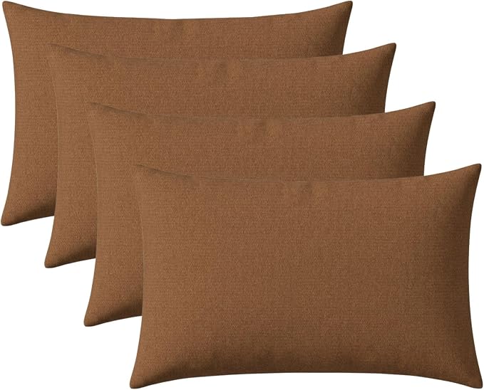 RSH DECOR: Designer Select Outdura Lumbar Throw Pillows Set of 4 | 20" x 12" | Water and Fade-Resistant Performance Fabric | Indoor Outdoor Accent Pillows | Made in USA (Canvas Sepia)