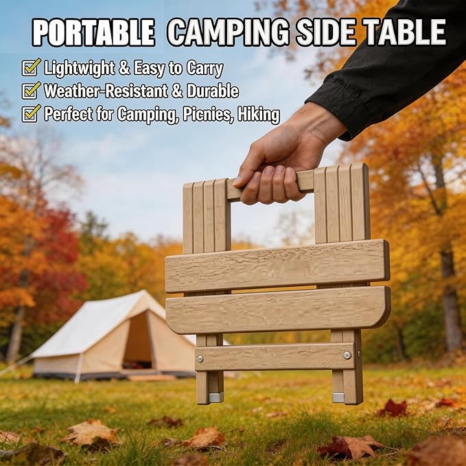 Folding Outdoor Side Table,Small HDPE Patio Table,All-Weather Compact Portable End Table for Patio,Porch,Pool,Brown,11.8" D x 15.7" W x 15.7" H