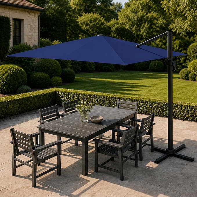 Kingdura 10x10 FT Cantilever Patio Umbrella with Base Included, Large Square Aluminum Offset Outdoor Pool Umbrella, 360° Rotation & 4-Position Tilt, UV Protection for Deck Backyard, Navy blue