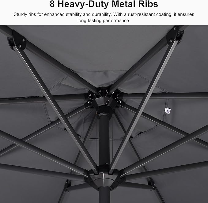 PURPLE LEAF 11' Round Patio Umbrella Outdoor Table Umbrella Aluminum Frame Market Umbrella Sun Umbrella with 8 Sturdy Ribs for Garden Deck Lawn & Pool Gray