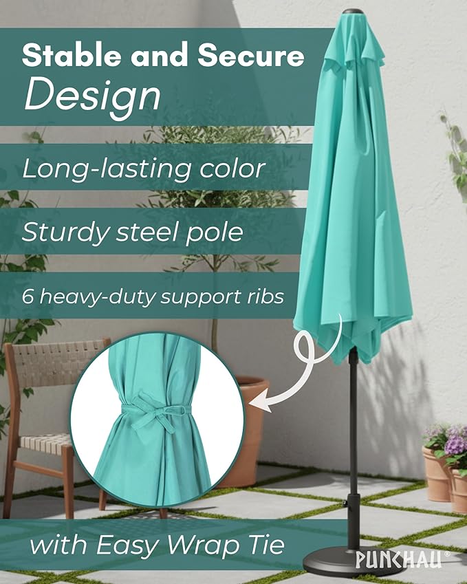 6 Ft Outdoor Patio Umbrella, Easy Open/Close Crank and Push Button Tilt Adjustment - Aqua Market Umbrellas