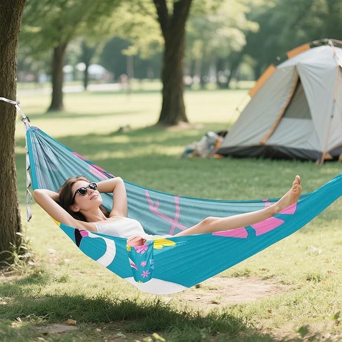 Elegant Animal Flamingo Flower Peach 330lb Capacity Outdoor Hammocks with Tree Straps Backyard Hammock for Outside Camping Essentials hamacas para Deck