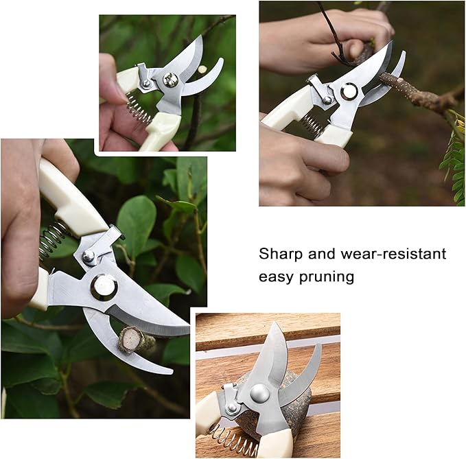 Garden Pruning Shears Set - 2 Pack, Lightweight Hand Pruners Make Cut Smooth & Clean, Powerful Trimmer Applied for florist, yard and orchard the plant clippers, sharp white steel anvil snips