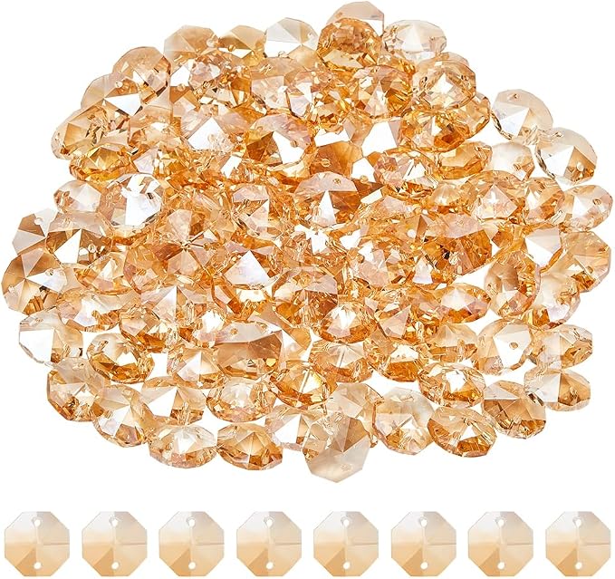 1 Box 120Pcs Glass Octagon Prism Beads Suncatcher Bead Bulk Replacement Sun Catcher Glass Link Connector Prisms Chandelier Crystals Faceted Loose Bead for Jewelry Making Chandelier DIY Crafts