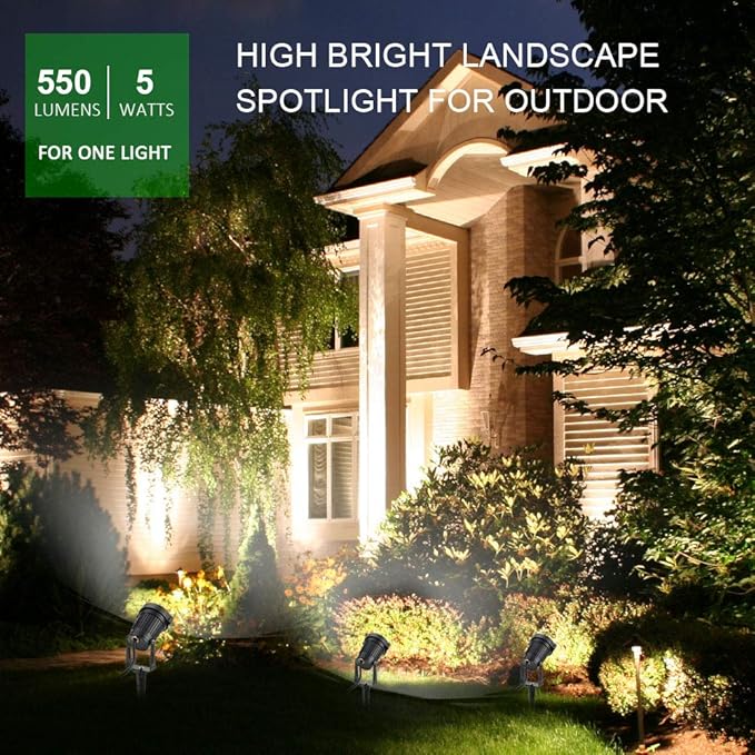 Romwish LED Landscape Spotlights 5W, 120V Plug in Outdoor Spot Lights, 1100LM 3000K Warm White Landscape Lighting, IP65 Waterproof Garden Lights for Yard Tree Pathway Flag (6 Pack)