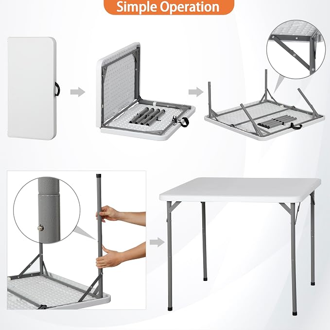 ZenStyle Heavy Duty Folding Table, Plastic Top with Steel Legs for Indoor Outdoor Camping Party, Portable Picnic Table w/Carry Handle, White (3ft)