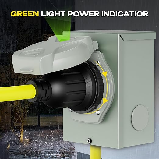 Rophor 30 Amp Generator Power Inlet Box, NEMA L14-30P Power Inlet Box for 4 Prong Generator Cord, 125/250 Volt, 7500 Watts, Weatherproof, Outdoor Use, ETL Listed