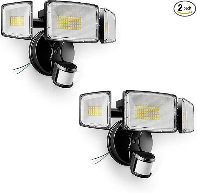 Onforu 2 Pack 100W 11000LM LED Motion Sensor Outdoor Lights, Dusk to Dawn Flood Lights Outdoor Motion Sensor, Hardwired Security Light Floodlights Outside 6500K Daylight IP65 Waterproof (Black)