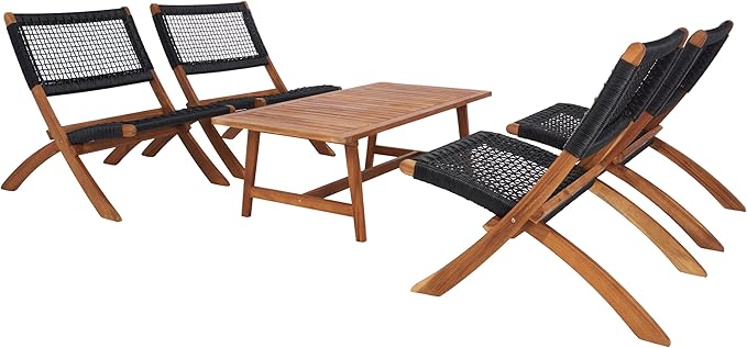 SAFAVIEH Outdoor Collection Blaze Natural/Black 5-Piece Conversation Patio Set