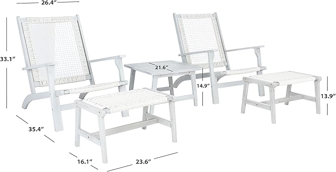 SAFAVIEH Outdoor Collection Chantelle Acacia Wood Woven Rattan 5-Piece Patio Set PAT7076B, Grey/Grey