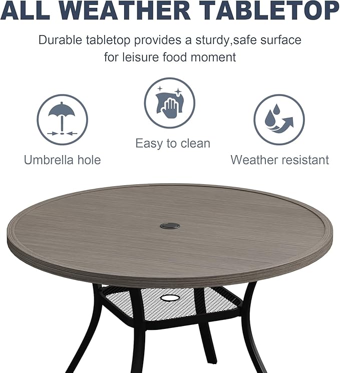 VICLLAX 7 Pieces Outdoor Dining Set, Patio Furniture Set Includes 47" Round Metal Table W/ 1.9" Umbrella Hole and 6 Padded Textilene Swivel Chairs for Porch, Lawn, Garden, Backyard