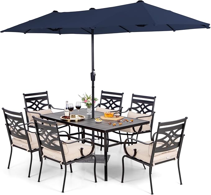 Sophia & William Patio Dining Set, Steel, Navy | E-Coated, Cushions Included, For Patio, Garden and Yard