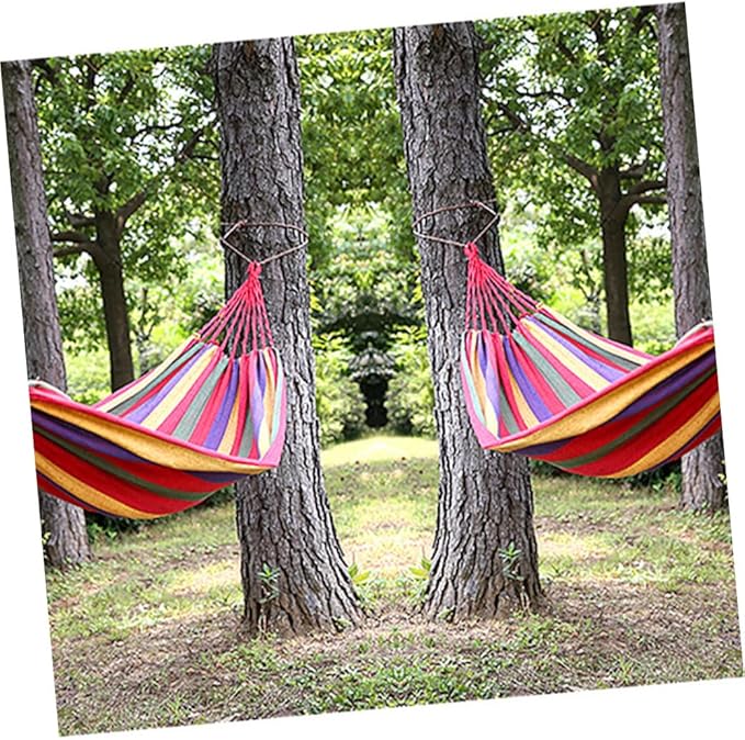 Portable Camping Hammock Canvas Striped Outdoor Hanging Chair Swing 190x85cm Rainbow Color for Garden Patio and Travel