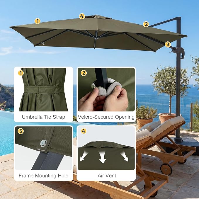 COWVIE Umbrella Canopy Replacement for 8 Ribs Patio Umbrella, Outdoor Table Parasol Replacement for Yard, Canopy Only