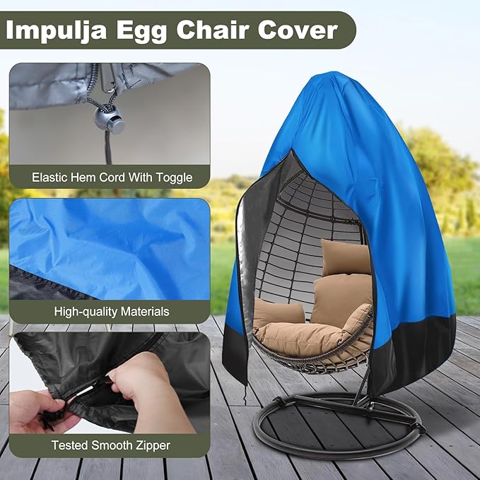 Patio Egg Chair Cover with Zipper,Outdoor Hanging Egg Chair Cover,UV Resistant,Windproof Heavy Duty,Wicker Egg Swing Chair Covers,Fits Single Seat Egg Chair,75"" x 45"",Blue