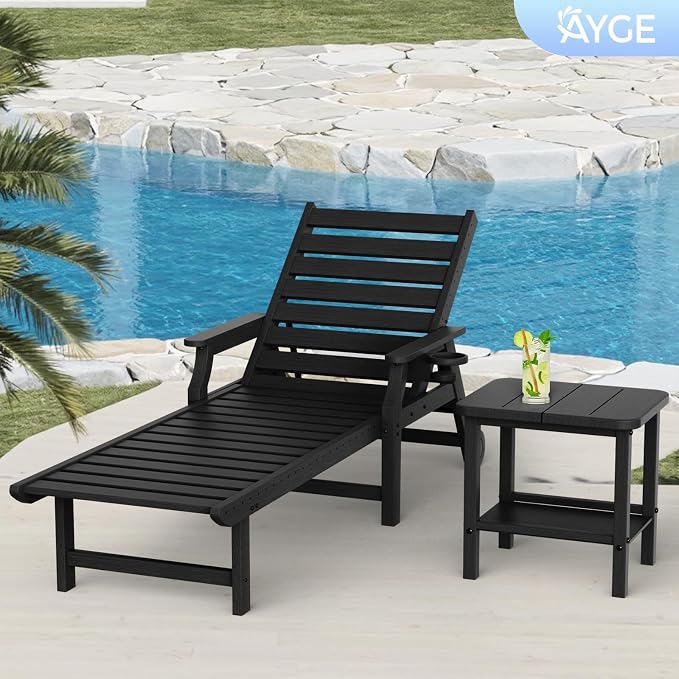 Ayge 17.7" Double Outdoor Side Table, Rectangular HDPE Adirondack End Table for Patio, Lawn, Pool, Garden, Backyard，Black