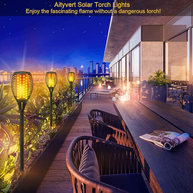 Aityvert Solar Torch Lights, 43" Flickering Flames 96LED Larger & Higher Torch Lights Outdoor Waterproof Landscape Decoration Lighting Dusk to Dawn Auto On/Off for Yard Garden Pathway 4-Pack