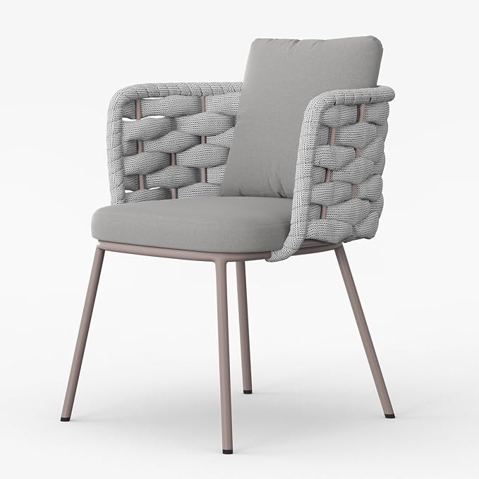 LOVEDIMA Outdoor Dining Chairs Set of 2, Aluminum Patio Dining Chairs with Armrests, Handwoven Wicker Rattan Patio Chairs, Weather Resistant Outdoor Chairs for Patio Garden Balcony Deck