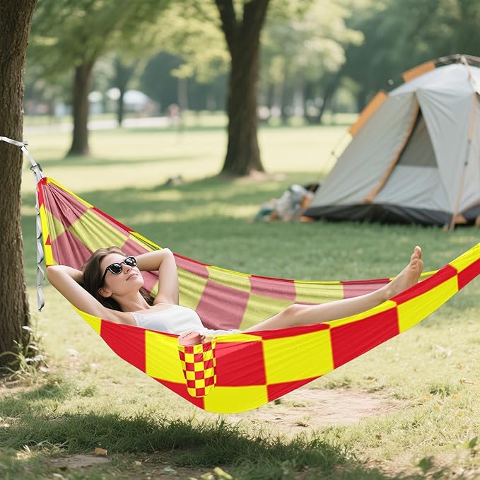 Buffalo Plaid Check Red Yellow 330lb Capacity Hammocks with Tree Straps Indoor Hammock for Outside Patio Garden amacas para patios con Base de adultos