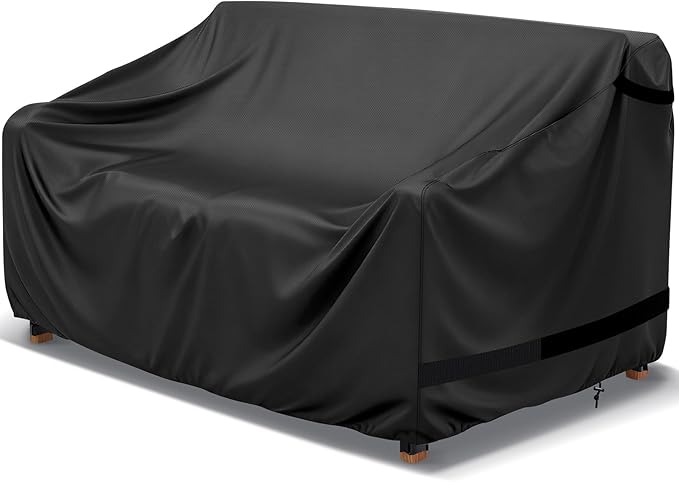 LBTING Patio Loveseat Cover, Outdoor Sofa 2-Seater Couch Covers 60W x 34D x 30H Inches, 420D Waterproof Windproof Dust-proof UV-Resistant Furniture Bench Cover - Black