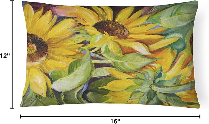 Caroline's Treasures JMK1122PW1216 Sunflowers Canvas Fabric Decorative Pillow Machine Washable, Indoor Outdoor Decorative Pillow for Couch, Bed or Patio, 12HX16W