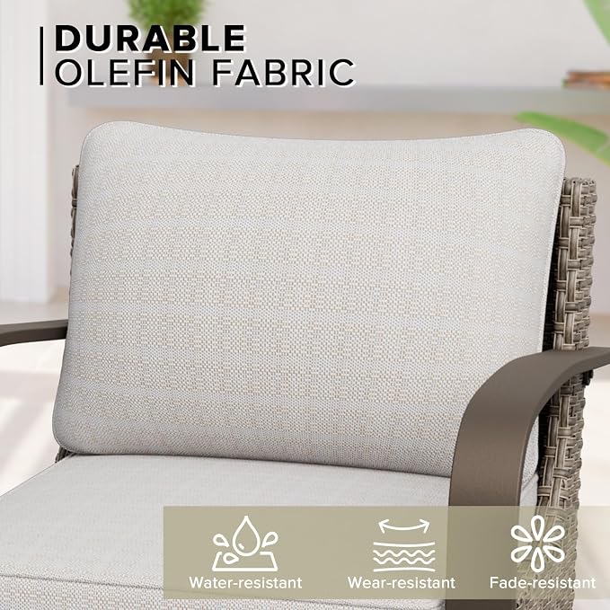 COOS BAY Aurora Terrace 6 Piece Outdoor Sectional Furniture Set, Half Moon Rattan Wicker Conversation Set with Patio Chairs, 4 Seat Sofa & Coffee Table for Patio Garden Yard, Beige/Beige