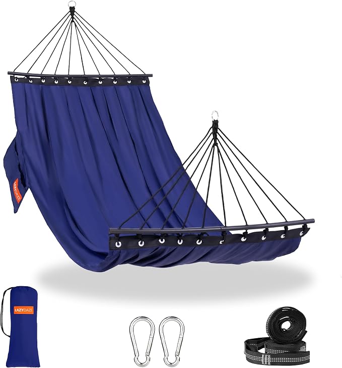 Lazy Daze Hammocks Camping Hammock with Curved Spreader Bar, Portable Hammock with Tree Straps, Carrying Bag, Carabiners for Outside, Hiking, Outdoors, 450lbs Capacity, Navy