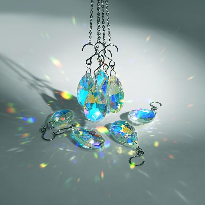 10pcs Crystal Sun Catcher Hanging Teardrops Chandelier Parts Prisms Decor | Crystal Sun Catcher, 38mm Hanging Crystal, Chandelier Parts, Prism Pendants with Hook, Crystal Christmas Ornaments Home Decor