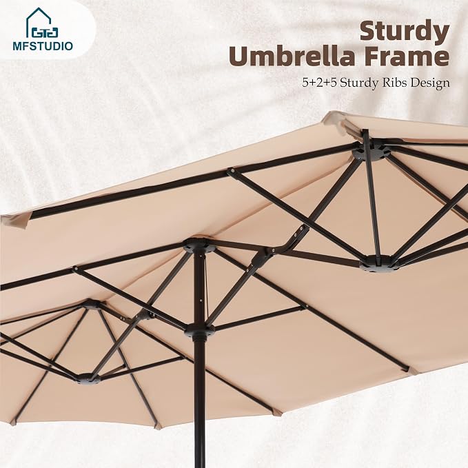 MFSTUDIO Outdoor Dining Set with Umbrella, Patio Dining Set for 6, Outdoor Furniture Set with Rectangular Table & Textilene Chairs & Beige Umbrella (Base not Included)