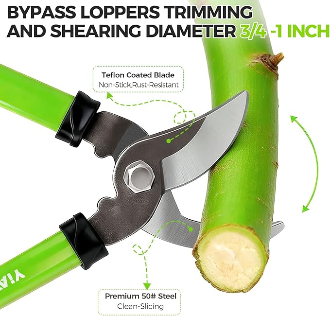Garden Loppers & Pruning Shears 2pc Set 15"Small Loppers With Steel Serrated Blades Branch Cutter 1" Cut Capacity Tree Trimmer Lightweight Clippers for Yard Trimming Branches Rose Flower Shrub Plants