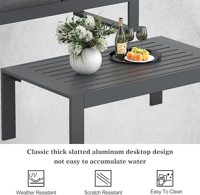 Outdoor Aluminum Furniture Set - 5 Pieces Modern Patio Conversation Sets Metal Sectional Sofa with Coffee Table