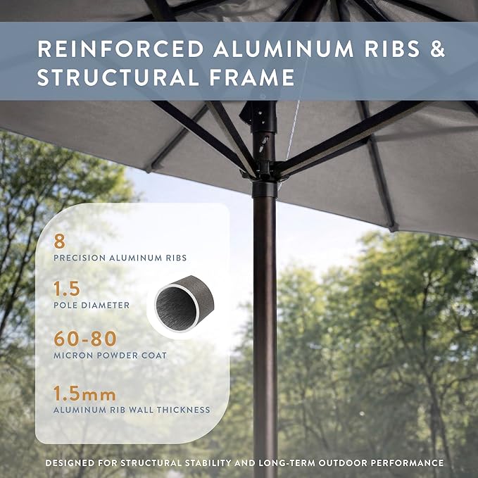 California Umbrella 10-Year Protection 9 Ft Outdoor Patio Umbrella, Pacifica Fade-Resistant Fabric, Auto-Tilt, Heavy Duty Aluminum Frame, 8 Reinforced Ribs for Pool or Deck, Bronze Pole, Taupe